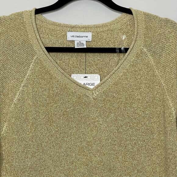 Liz Claiborne Sweater Pullover Raglan Sleeve Knit Gold Shiny‎ Sparkle XL NWT New - Picture 2 of 10